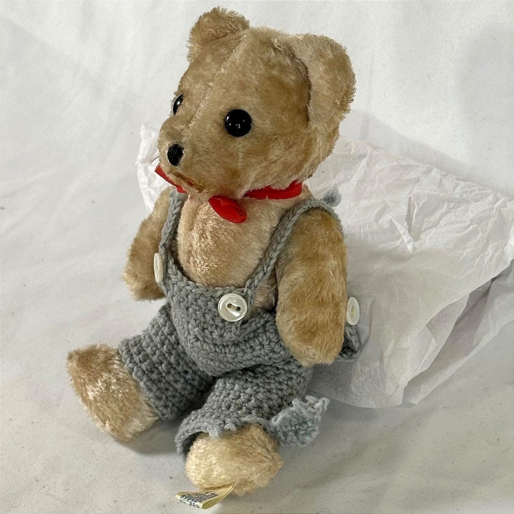 Vintage R Dakin Teddy Bear No 118 7" Poland Jointed Blonde Crochet Overalls - Picture 2 of 7